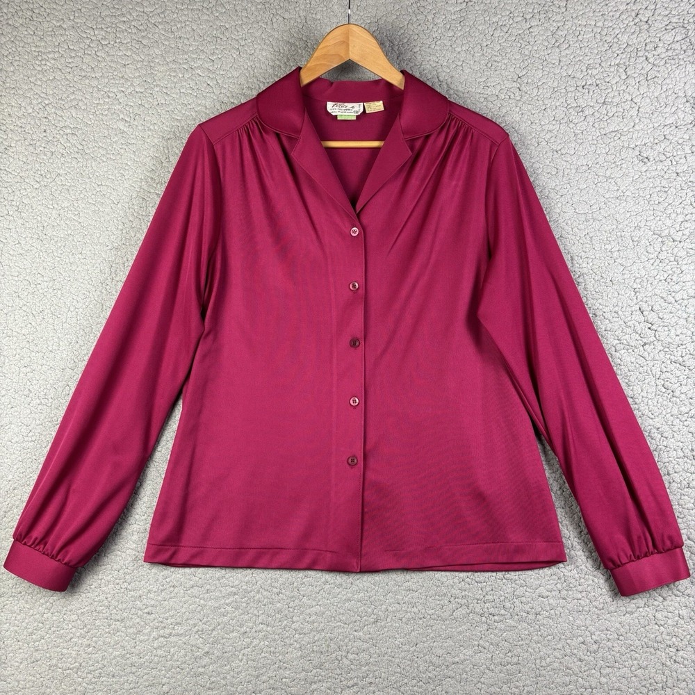 VTG Felice Collared Button up Blouse Deep V-Neck Size 16 Polyester 70s Cottage